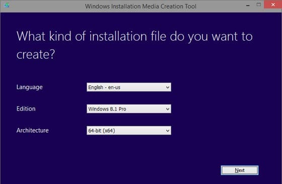 Windows 8 Media Creation Tool - Select Language