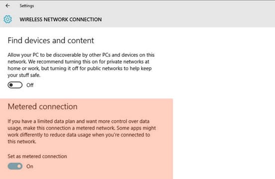 Windows 10 metered connection