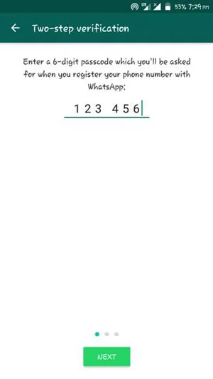 Whatsapp two step verification passcode