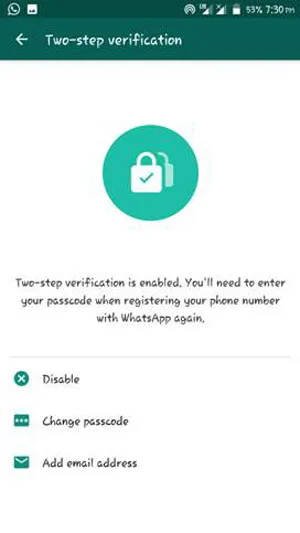 Whatsapp two step recovery email