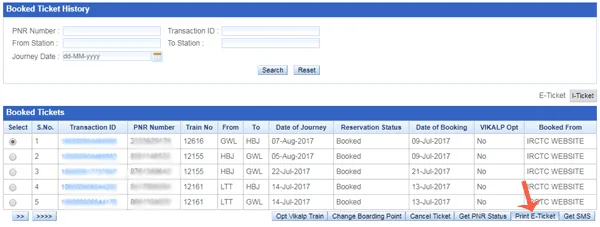 Print eTicket IRCTC