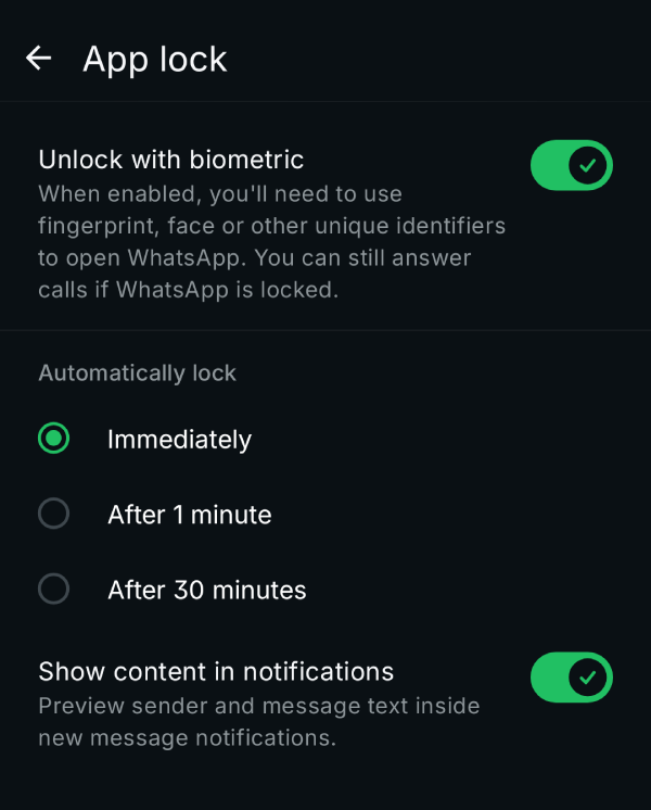 WhatsApp lock immediately