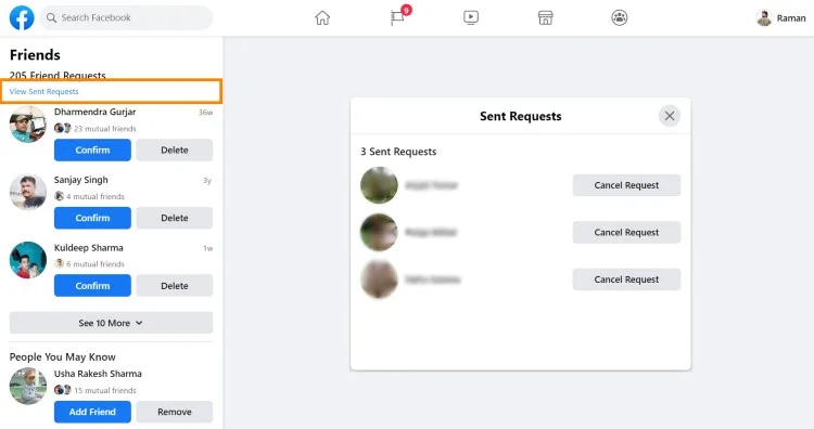 View sent friend requests on Facebook