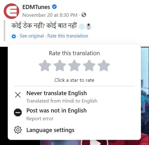 Never translate in Facebook