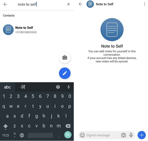 Note to Self in Signal app