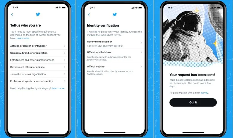 Request verification on Twitter