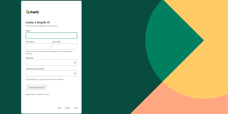 Create Shopify account