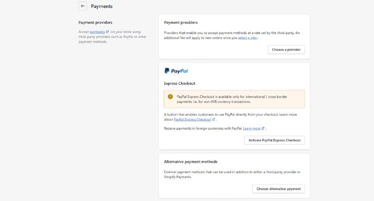 Setup payment methods for Shopify store