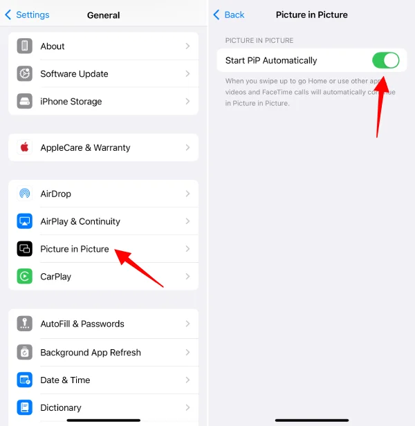 Enable Picture-in-Picture mode on iPhone