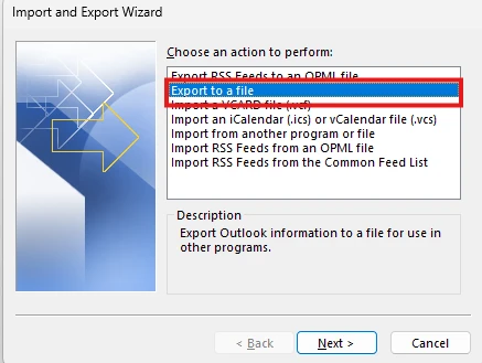 Outlook Export to File