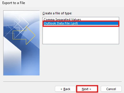 Outlook PST export