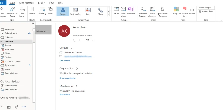 Save Outlook contacts in pst file