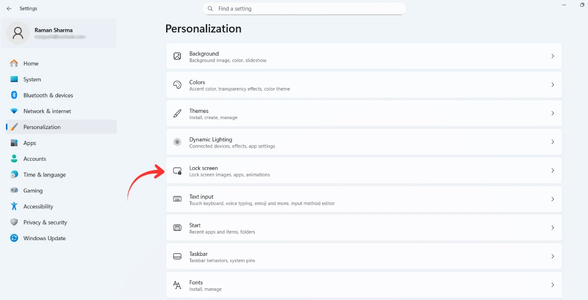 Windows Lock Screen Personalization settings