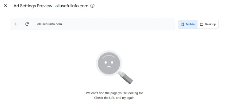 Adsense ad settings preview not working.