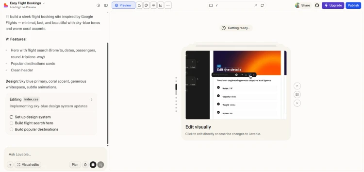 Lovable coding window