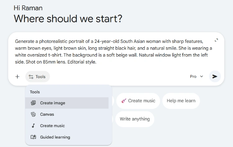 Google Gemini AI influencer prompt