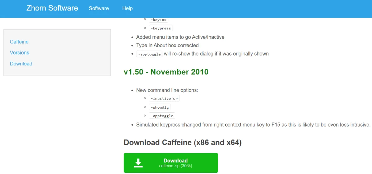 Caffeine software for Windows
