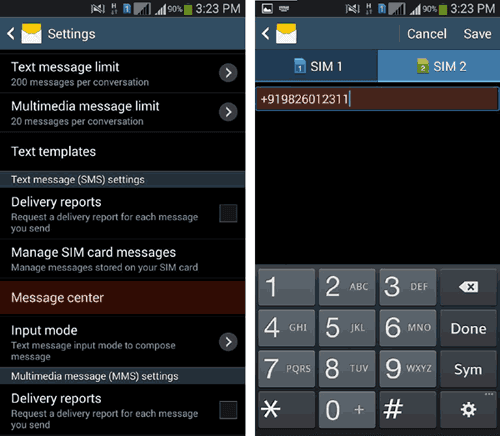 Message center number in Android